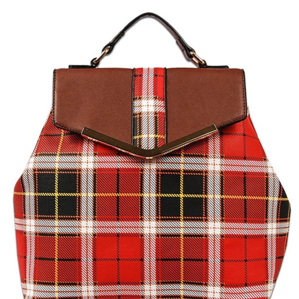 Red Brown Buffalo Plaid Check Bag